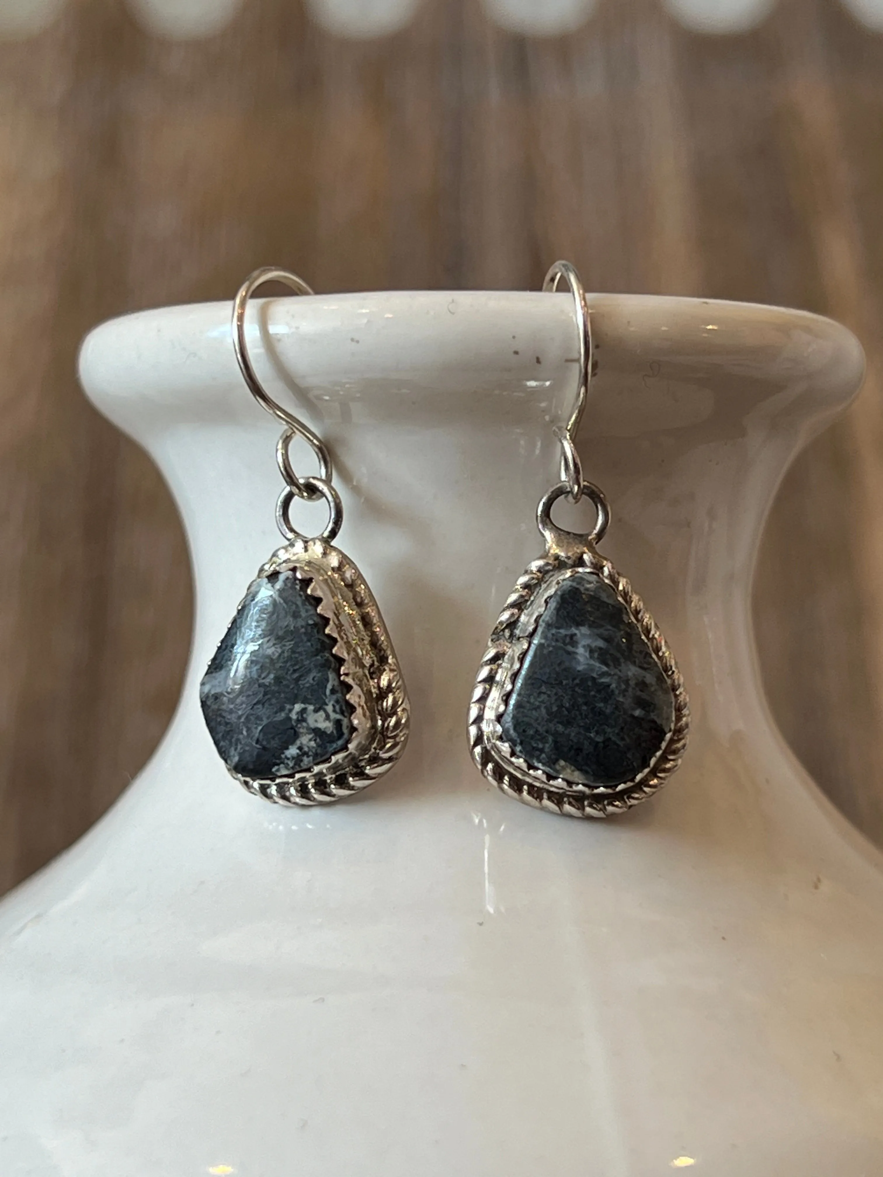 Blackout White Buffalo Sterling Silver Earrings