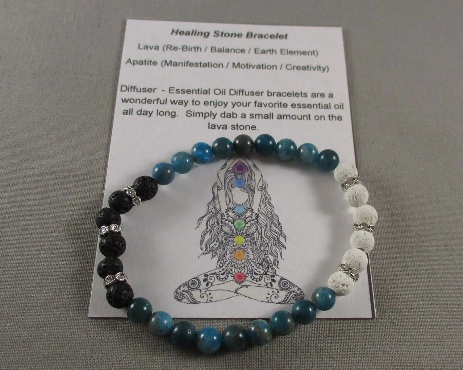Blue Apatite With Lava Stone Bracelet 1pc (1495)