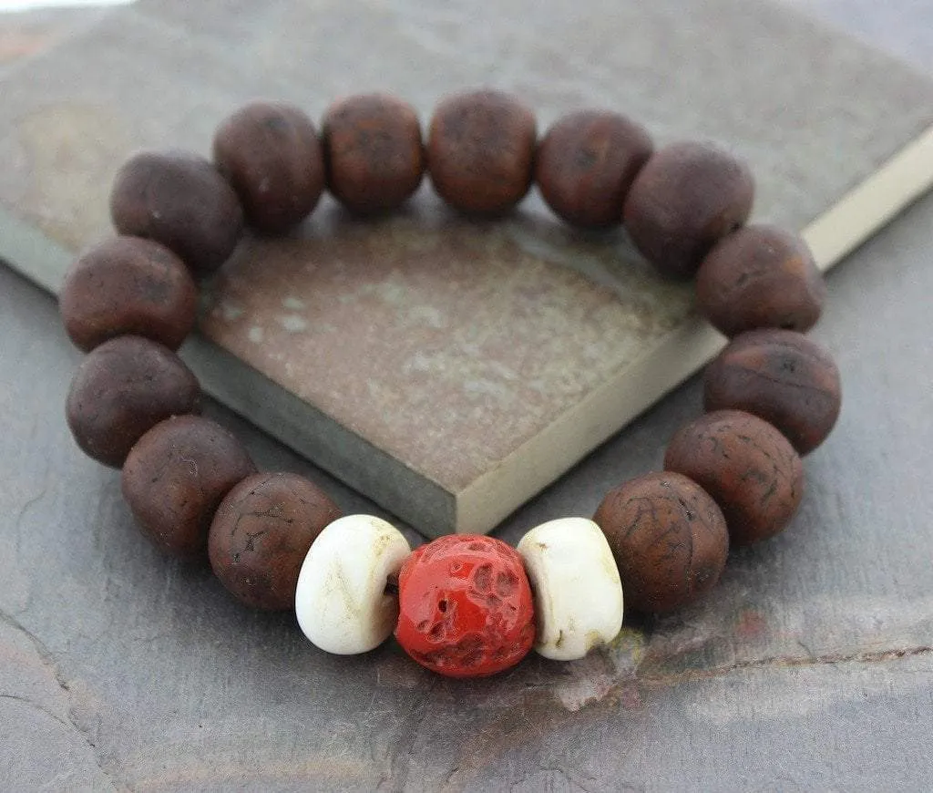 Bodhi Seed with Sherpa Coral and Naga Shell Beads