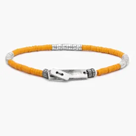 Bracelet With Recycled Vinyl And Sterling Silver Beads (Orange)