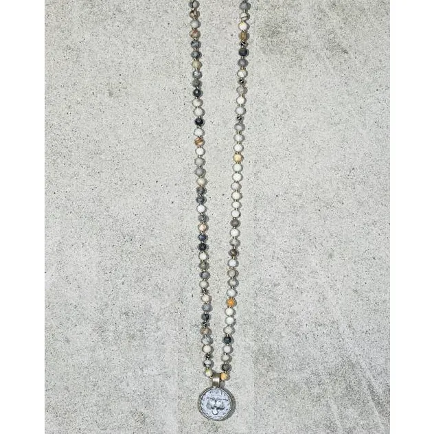 Buddha Lion Necklace in Picasso Jasper