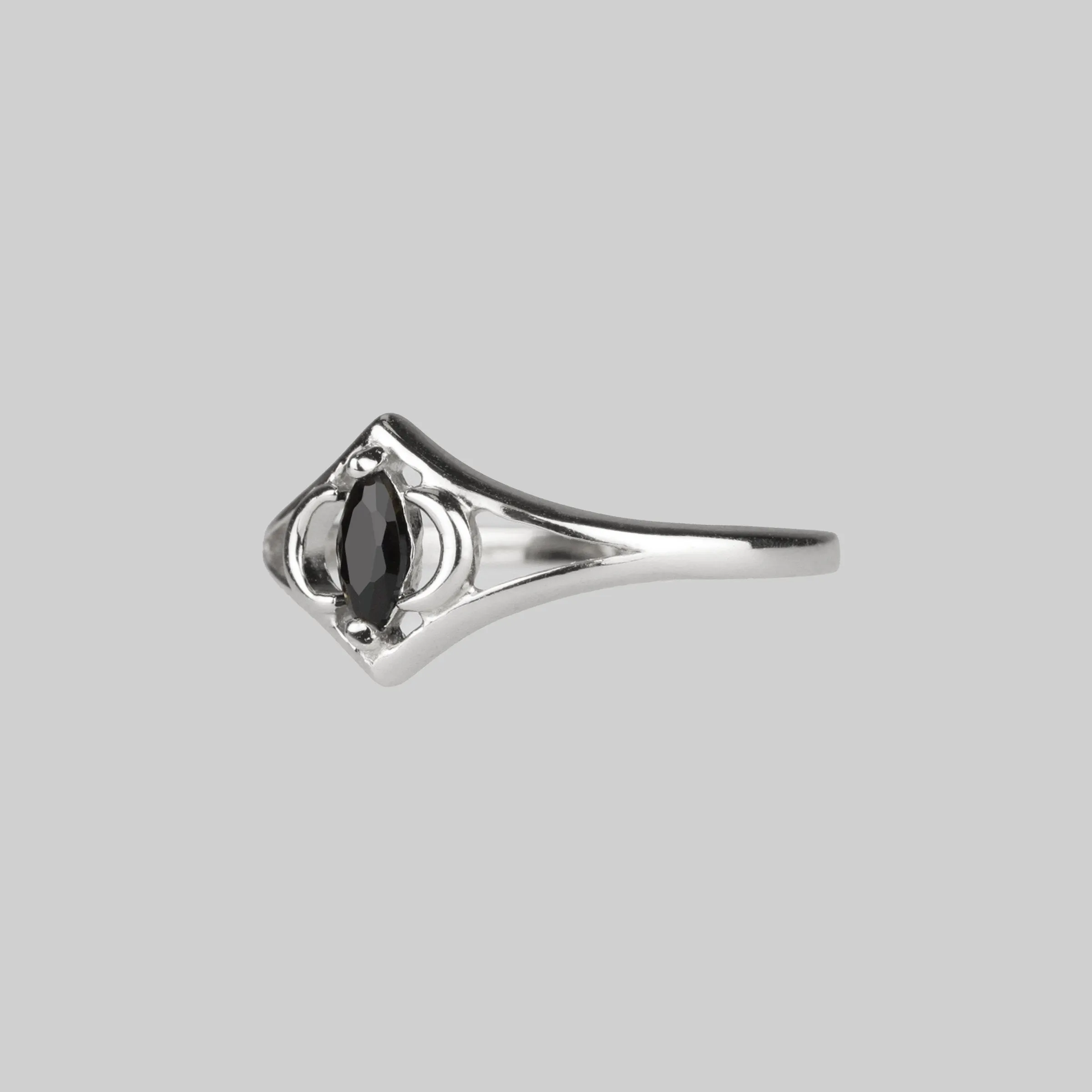 CELESTIAL. Two Moons Black Spinel Silver Ring