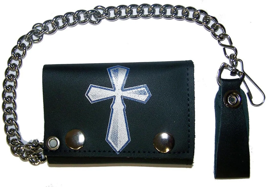 CELTIC CROSS TRIFOLD LEATHER WALLET WITH CHAIN