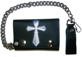 CELTIC CROSS TRIFOLD LEATHER WALLET WITH CHAIN