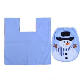 Christmas Decor Blue Santa Toilet Seat Cover Paper Rug Bathroom Set