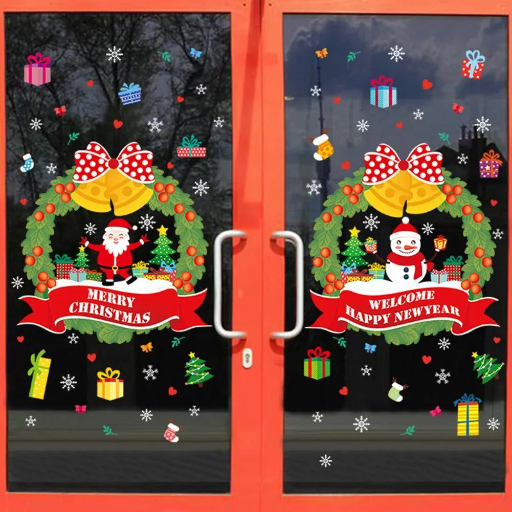 Christmas Wall Stickers Window Showcase Santa Claus Snowman Garland Decal