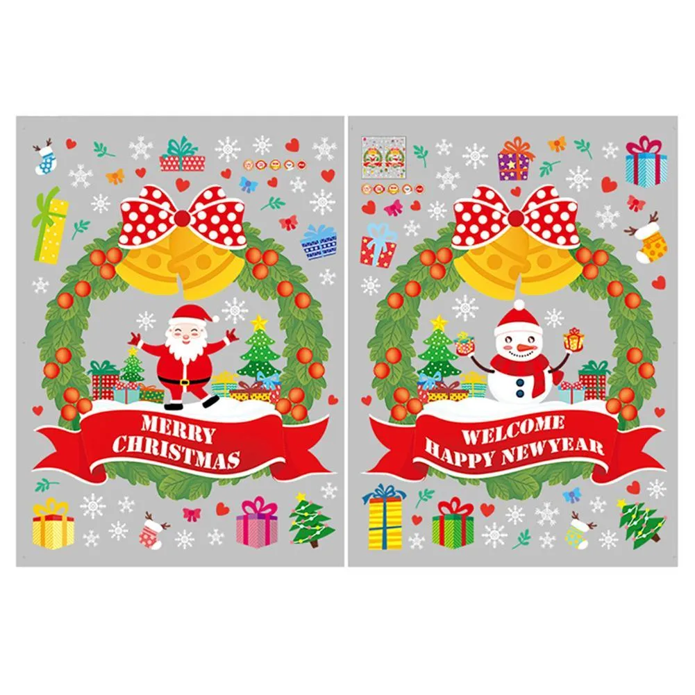 Christmas Wall Stickers Window Showcase Santa Claus Snowman Garland Decal