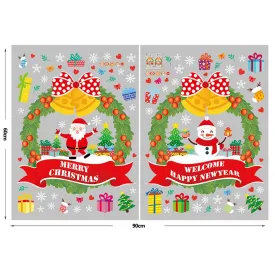 Christmas Wall Stickers Window Showcase Santa Claus Snowman Garland Decal