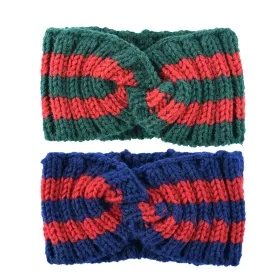 Chunky Knit Headbands Braided Winter Headbands Ear Warmers Crochet Head Wraps for Women Girls (2 Pack Green Blue)
