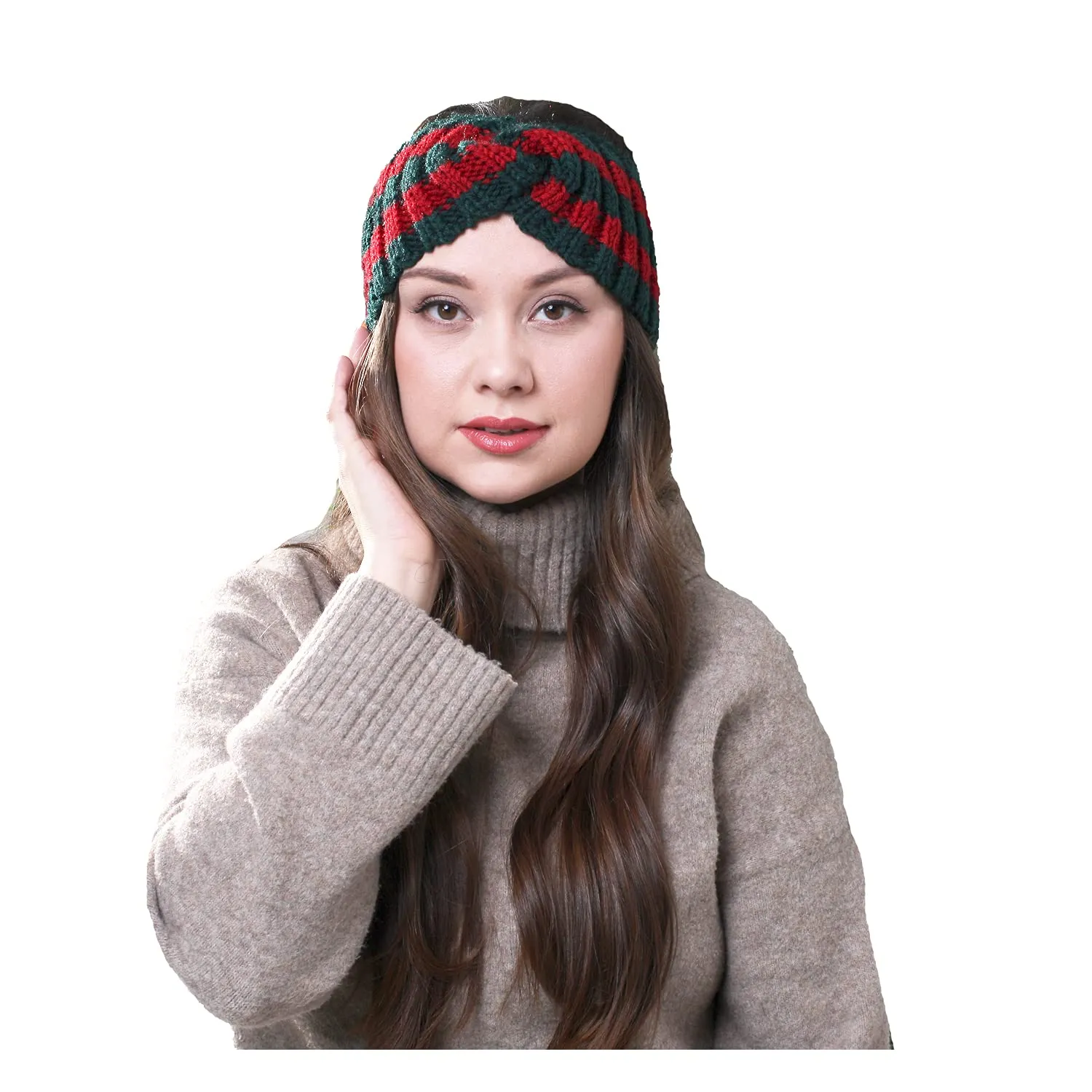Chunky Knit Headbands Braided Winter Headbands Ear Warmers Crochet Head Wraps for Women Girls (2 Pack Green Blue)