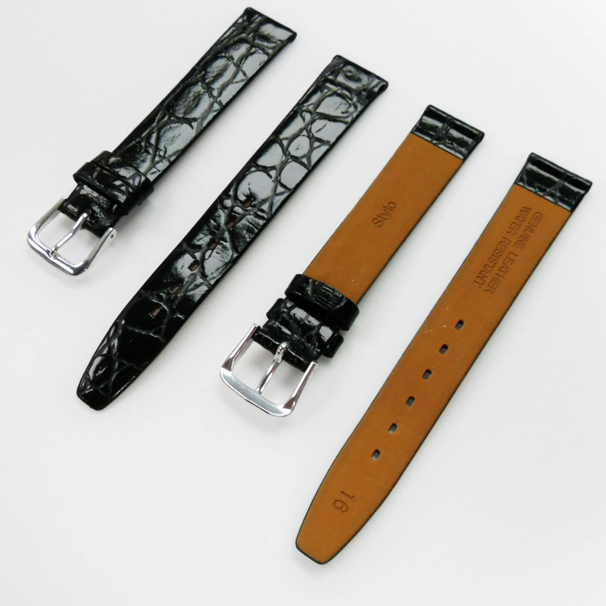 Crocodile Watch Grain Strap For Men 16 MM Band Black Color, Regular Size, Watch Band Replacement