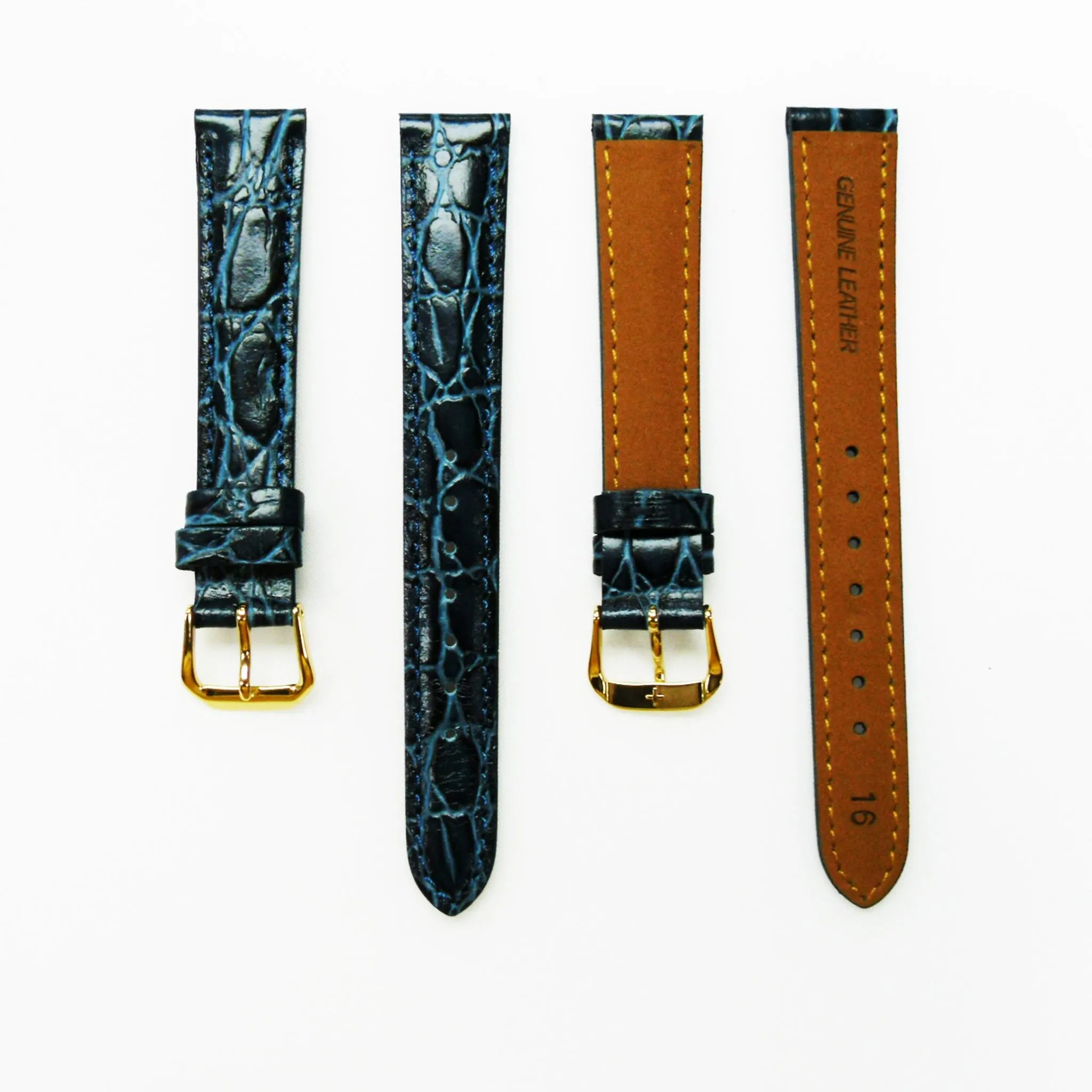 Crocodile Watch Grain Strap For Men 16 MM Band Black Color, Regular Size, Watch Band Replacement
