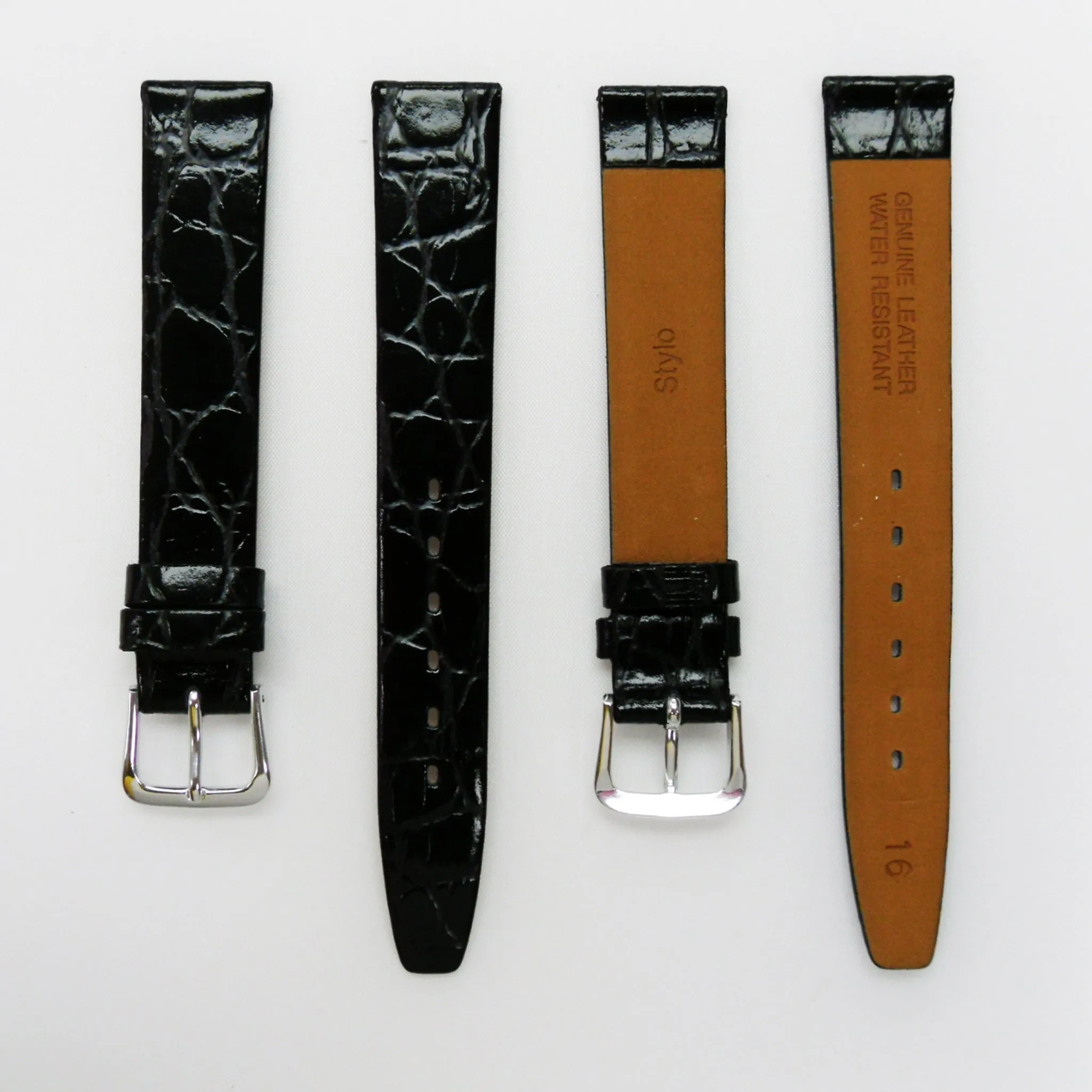 Crocodile Watch Grain Strap For Men 16 MM Band Black Color, Regular Size, Watch Band Replacement