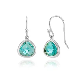 Crystal Glass Silver Plated Drop Earrings (Aquamarine)