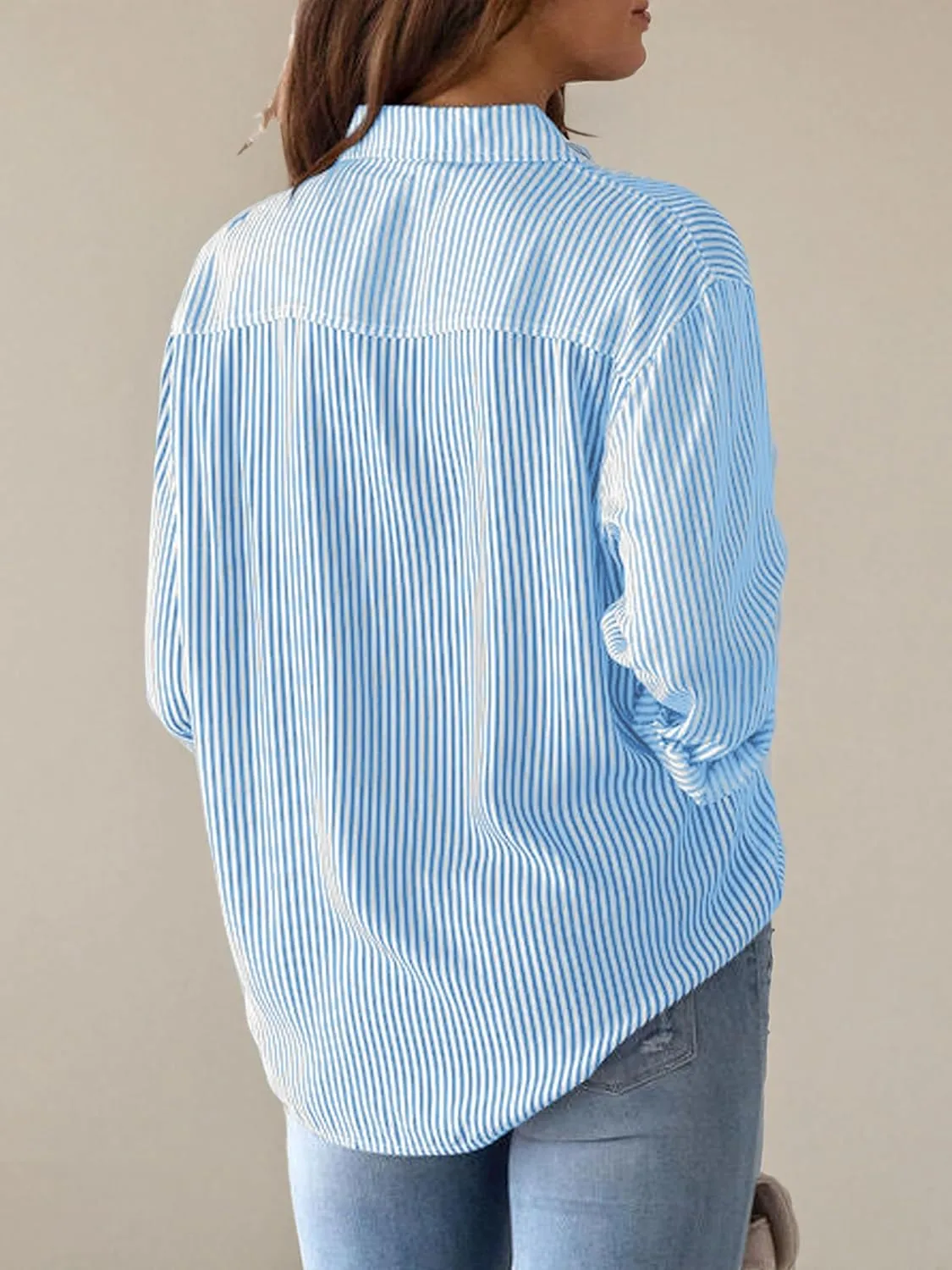 CUNLIN Grade 4 Wrinkle-Resistant Women's Button Down Shirts Striped Long Sleeve Collared Blouses Tops with Pocket