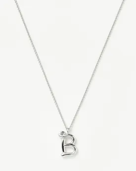 Curly Molten Initial Pendant Necklace - Initial B | Sterling Silver