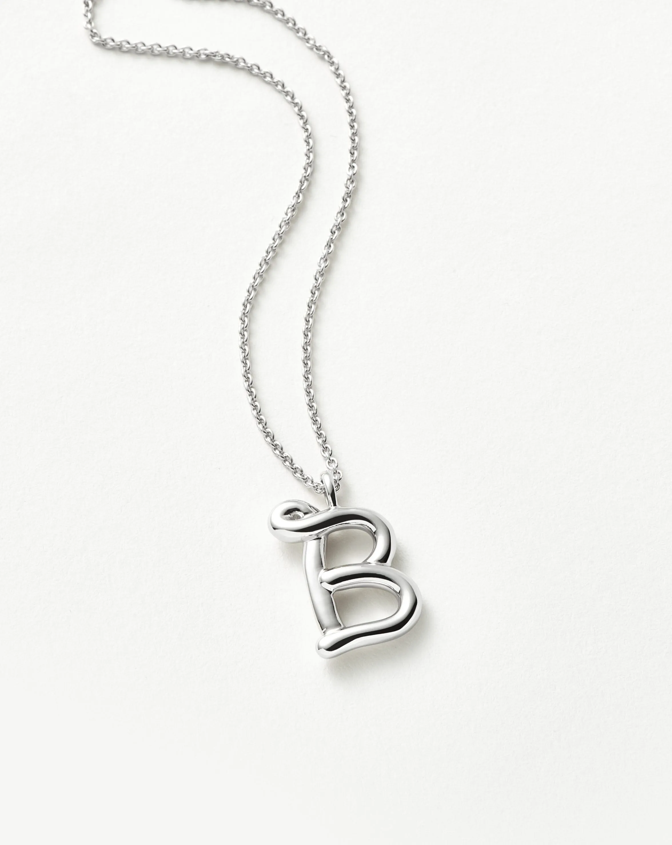 Curly Molten Initial Pendant Necklace - Initial B | Sterling Silver