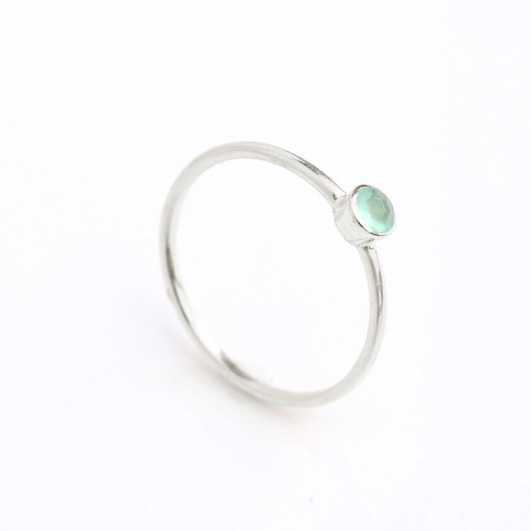 Dainty Stackable Aqua Chalcedony Ring : March Birthstone