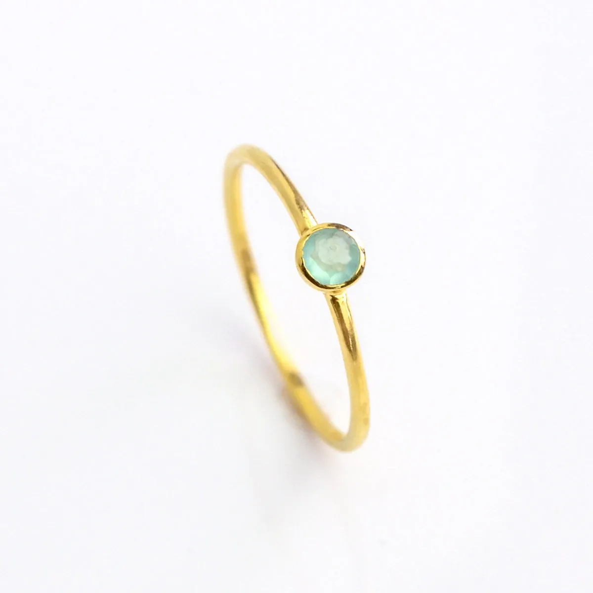 Dainty Stackable Aqua Chalcedony Ring : March Birthstone