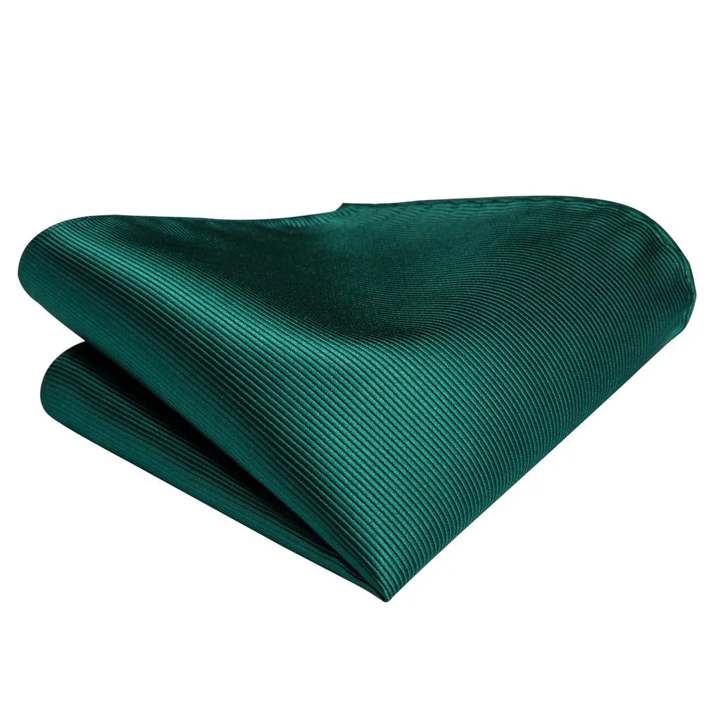 Dark Green Designer Silk Ascot Tie Pocket Square Cufflinks Set
