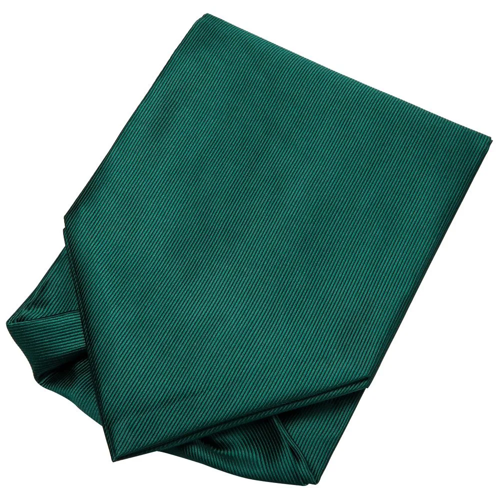 Dark Green Designer Silk Ascot Tie Pocket Square Cufflinks Set