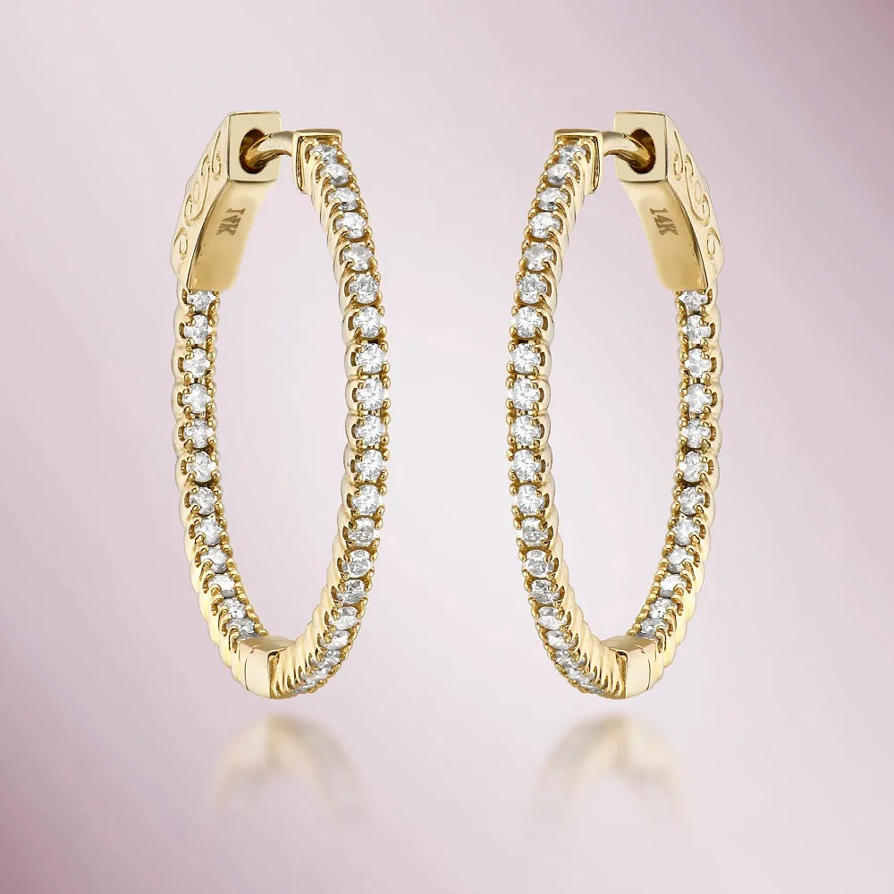 Diamond Inside-Out 0.75'' Hoop Earrings (0.55 ct.) 1.3 mm in 14K Gold