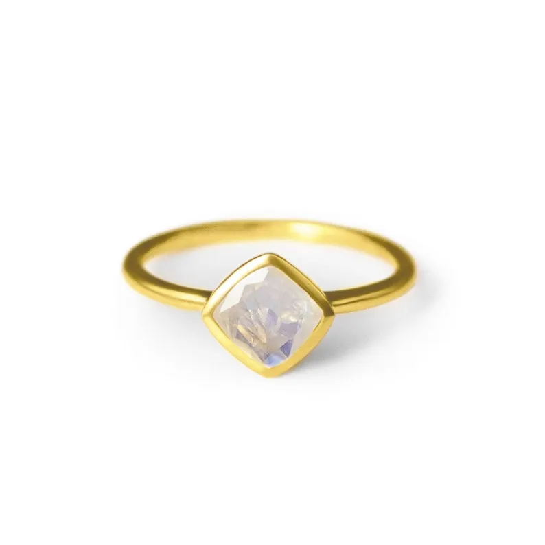 Diamond Shape Moonstone Stacking Ring • June Birthstone