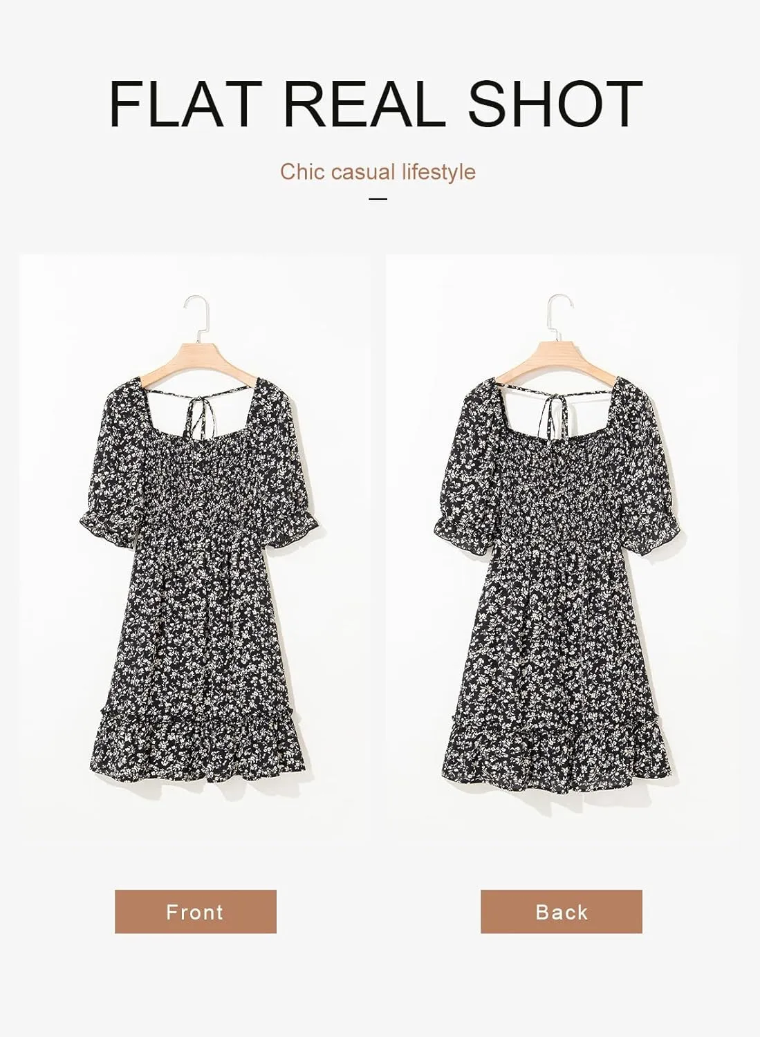 Dokotoo Womens Casual Summer Dresses Short Sleeve Square Neck Smocked Boho Floral Sundress Flowy A-Line Mini Dress