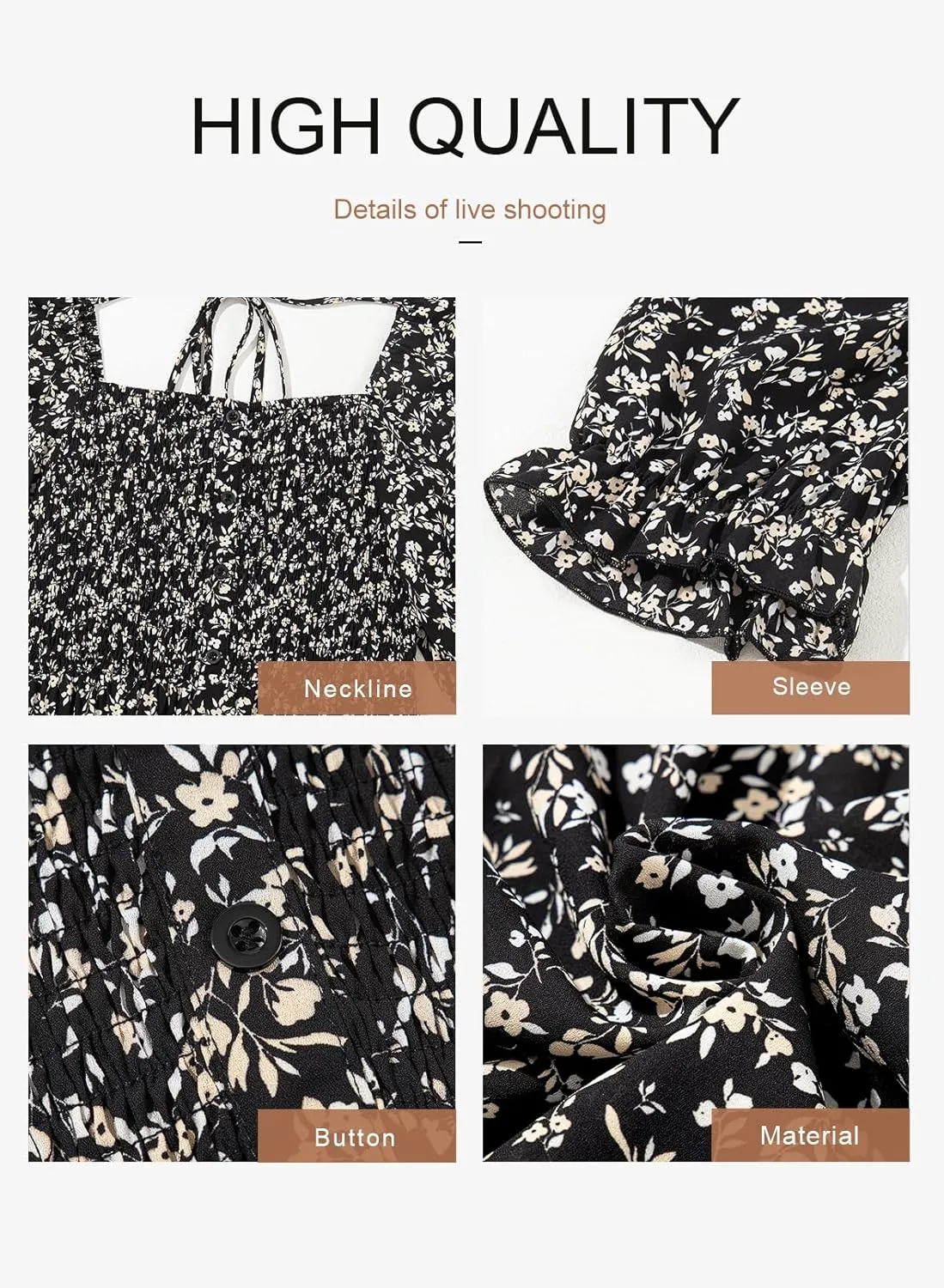Dokotoo Womens Casual Summer Dresses Short Sleeve Square Neck Smocked Boho Floral Sundress Flowy A-Line Mini Dress