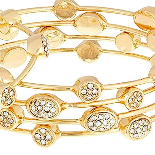 Estele Gold Plated Diamond Studded Oval Bangle Bracelet for women