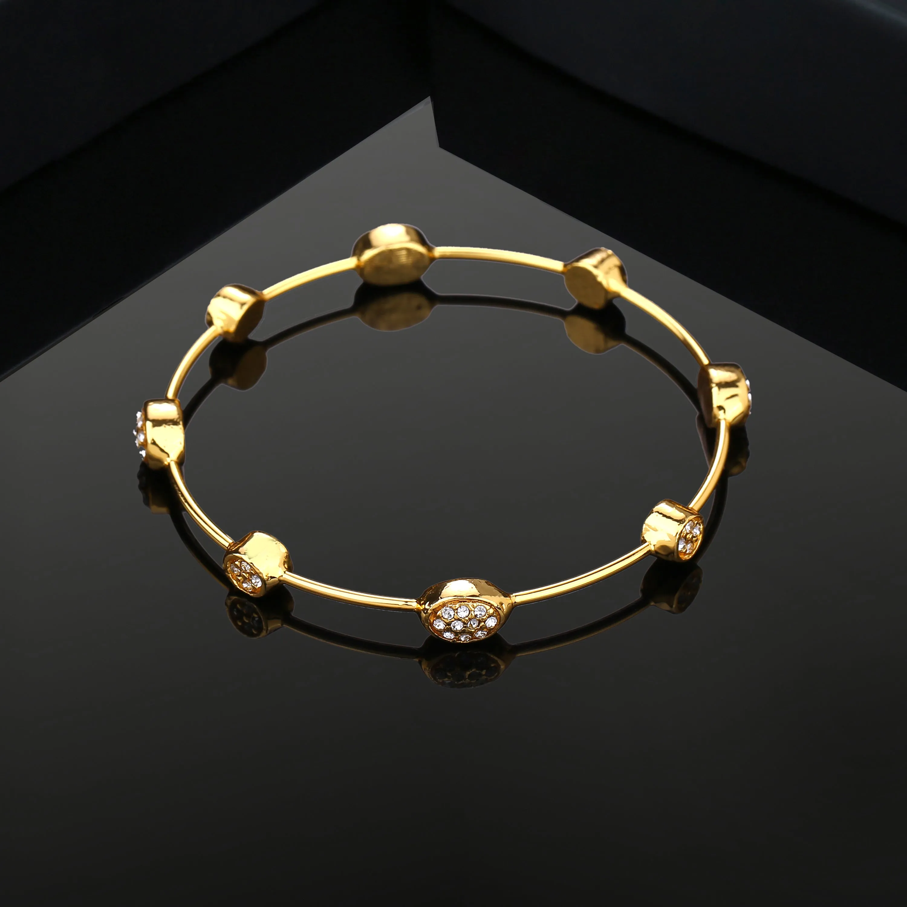 Estele Gold Plated Diamond Studded Oval Bangle Bracelet for women