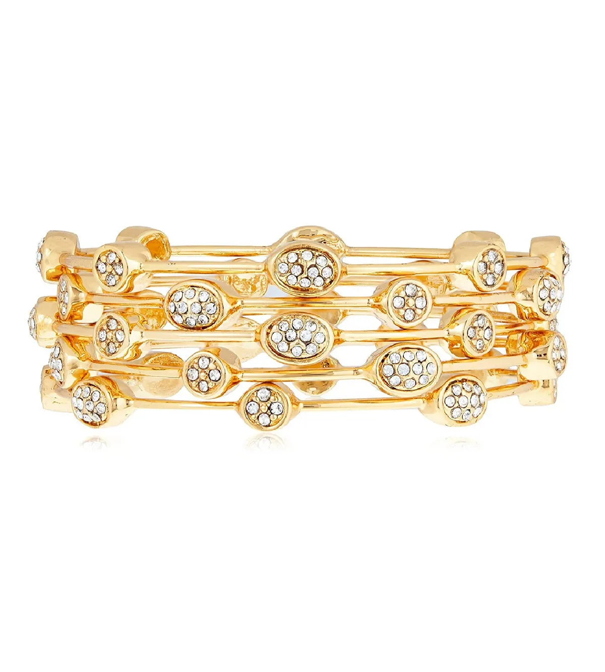 Estele Gold Plated Diamond Studded Oval Bangle Bracelet for women