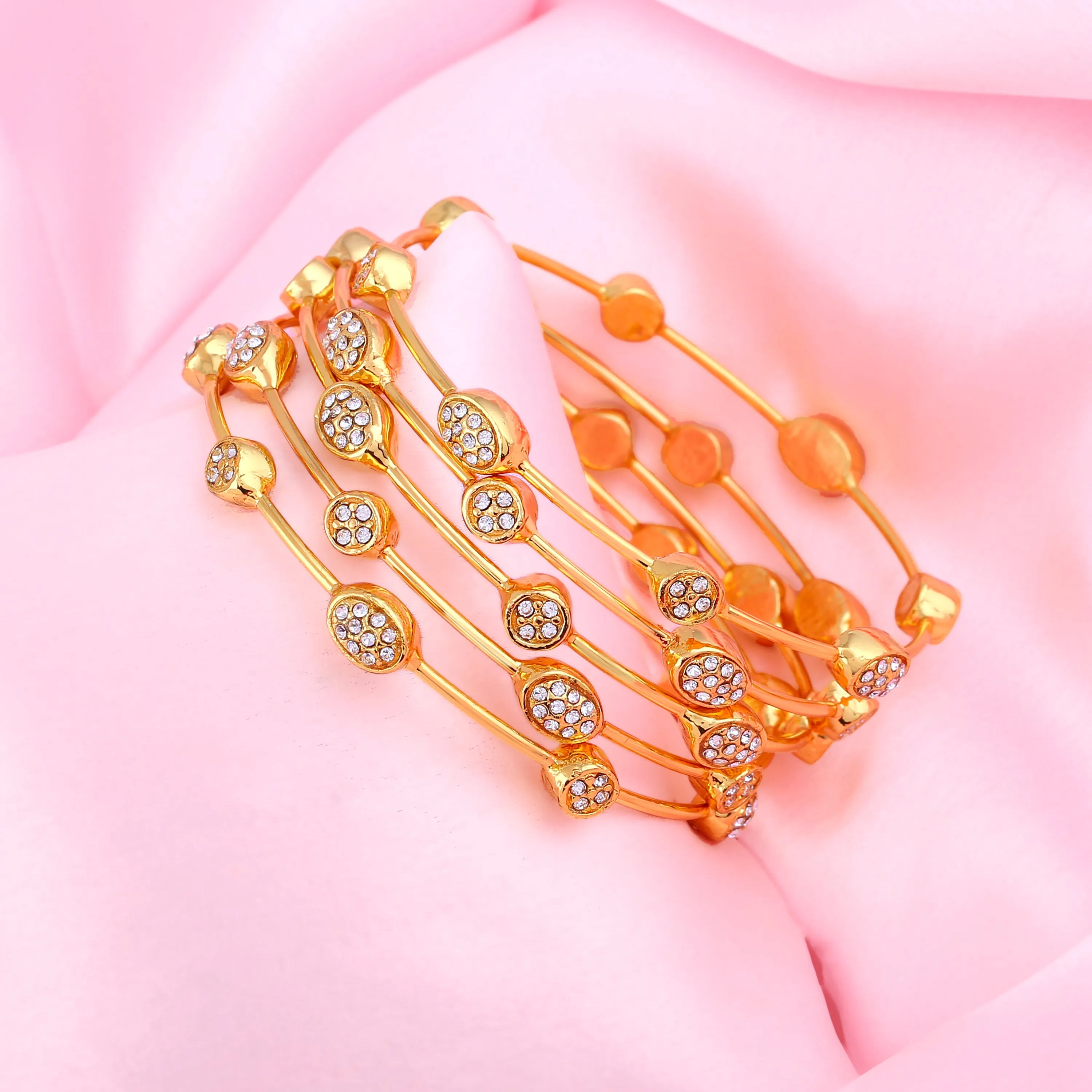 Estele Gold Plated Diamond Studded Oval Bangle Bracelet for women