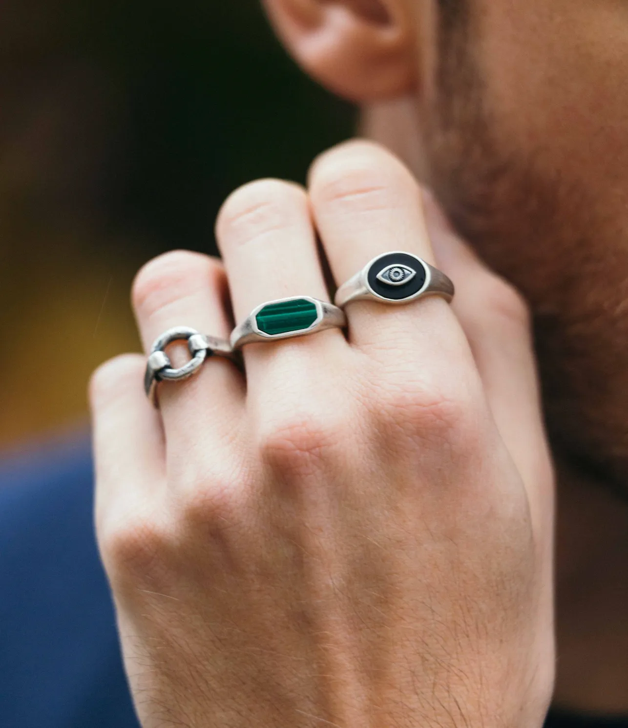 Evil Eye Sterling Silver Ring With Matte Onyx Stone