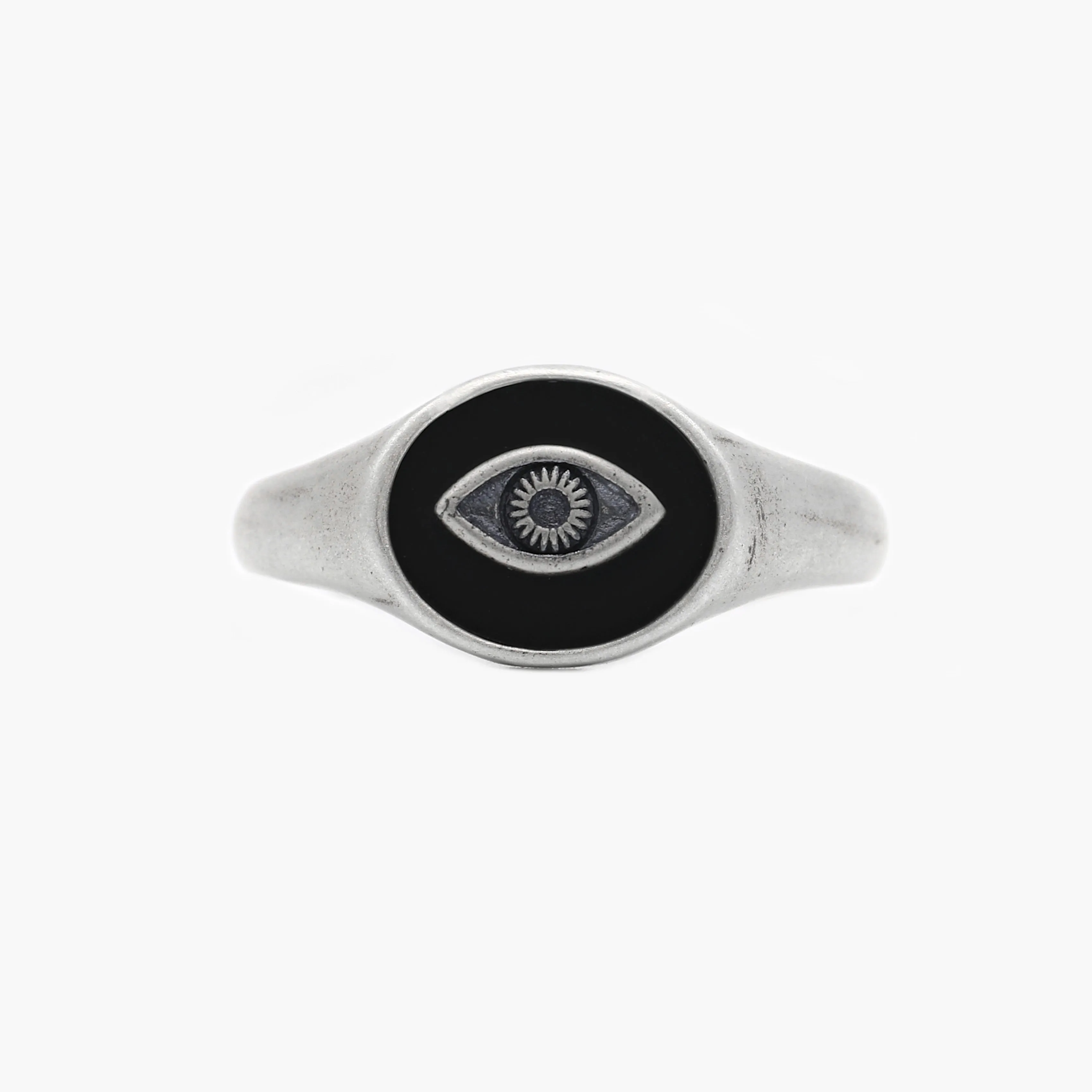 Evil Eye Sterling Silver Ring With Matte Onyx Stone