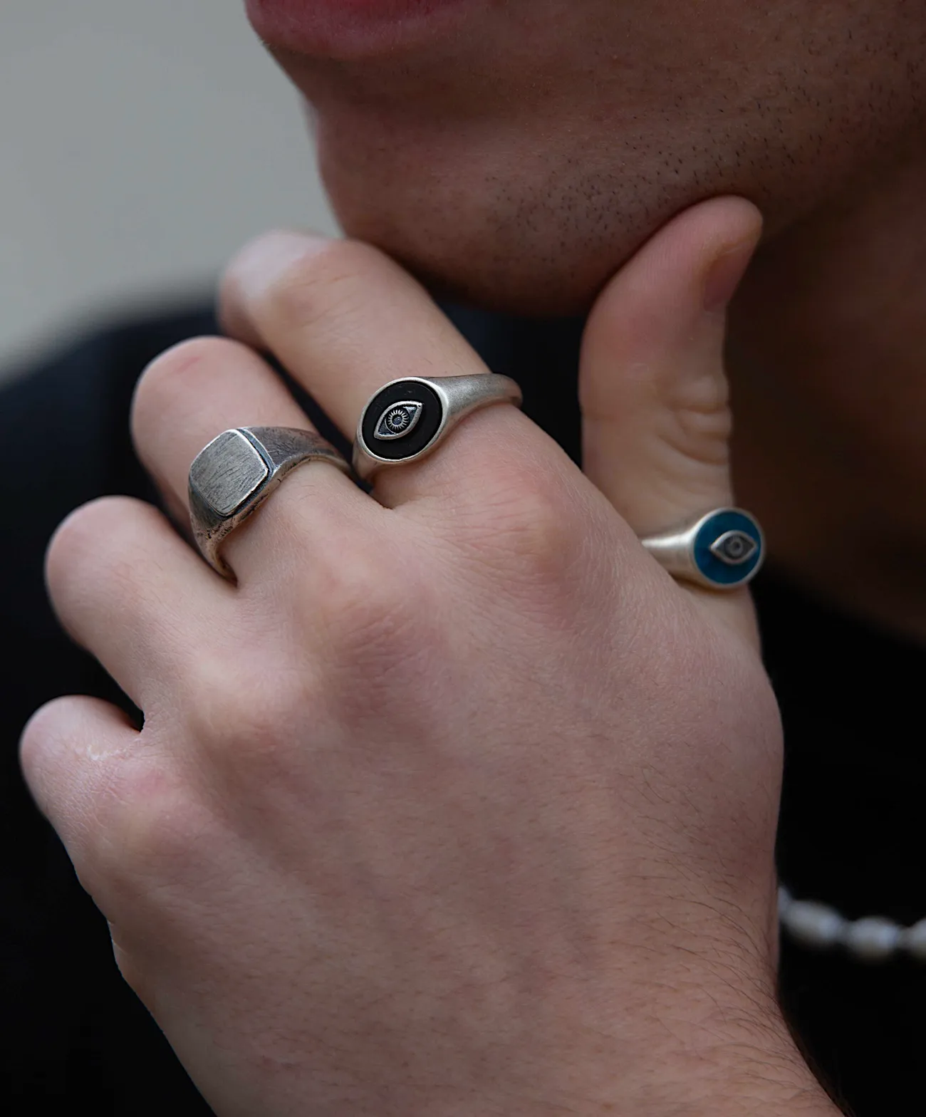 Evil Eye Sterling Silver Ring With Matte Onyx Stone