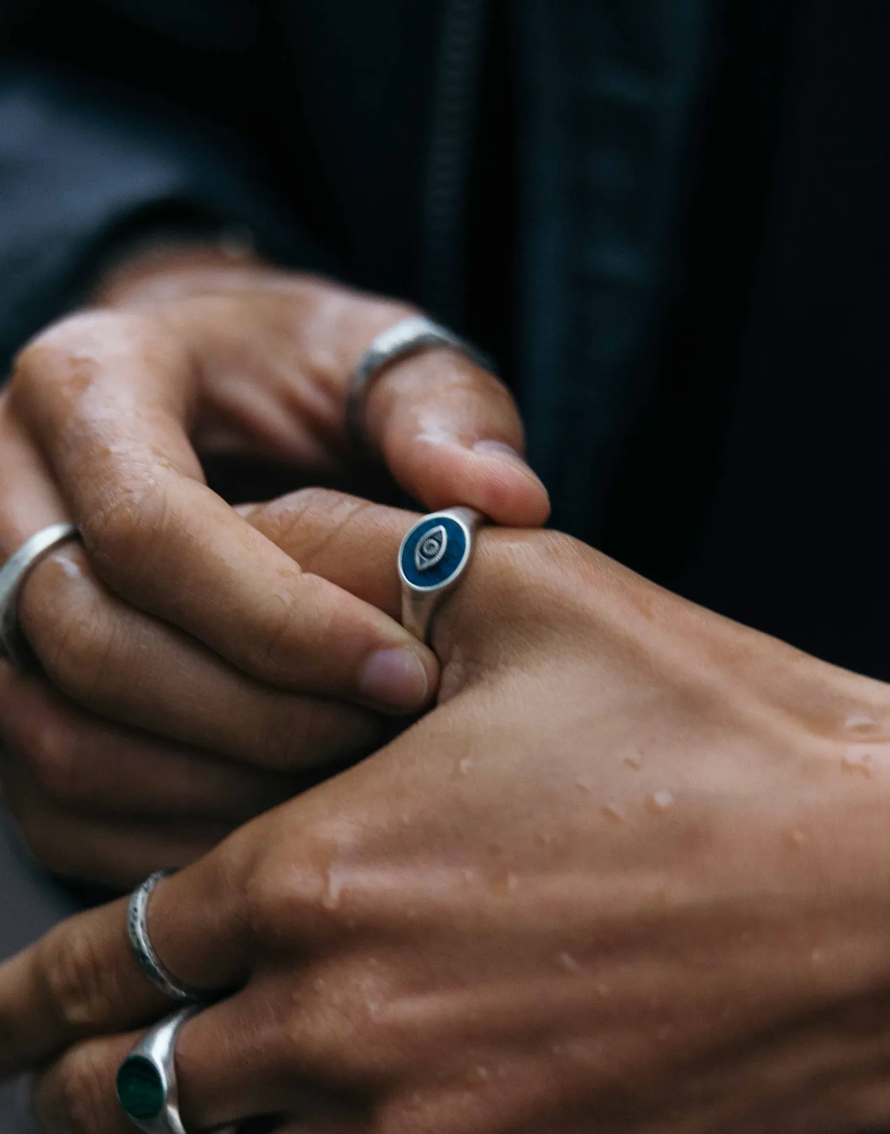 Evil Eye Sterling Silver Ring With Matte Onyx Stone