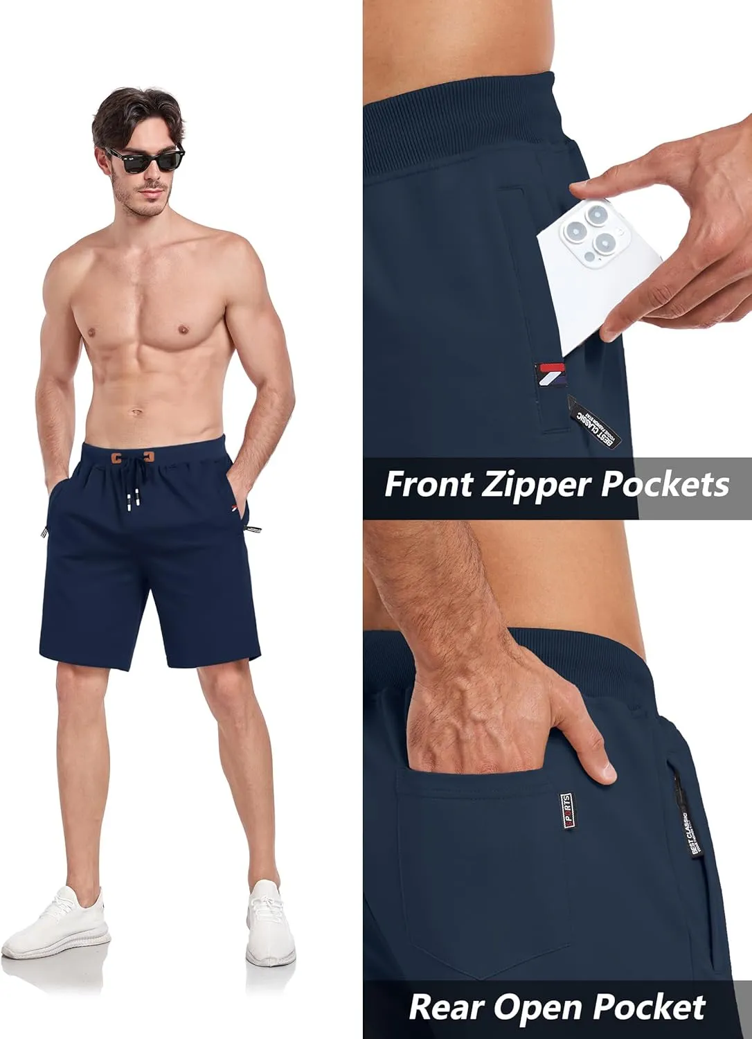GEEK LIGHTING Mens Shorts Casual Cotton Drawstring Zipper Pockets Elastic Waist Lightweight Summer Athletic Beach Shorts