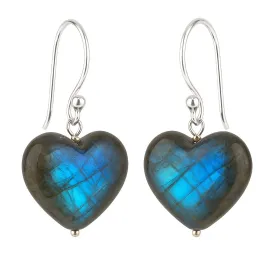 Gempires Natural Labradorite Dangle Earrings Lightweight Crystal Love Heart Gemstone Jewelry Hypoallergenic Silver Plated Perfect Elegant Dangling Earrings