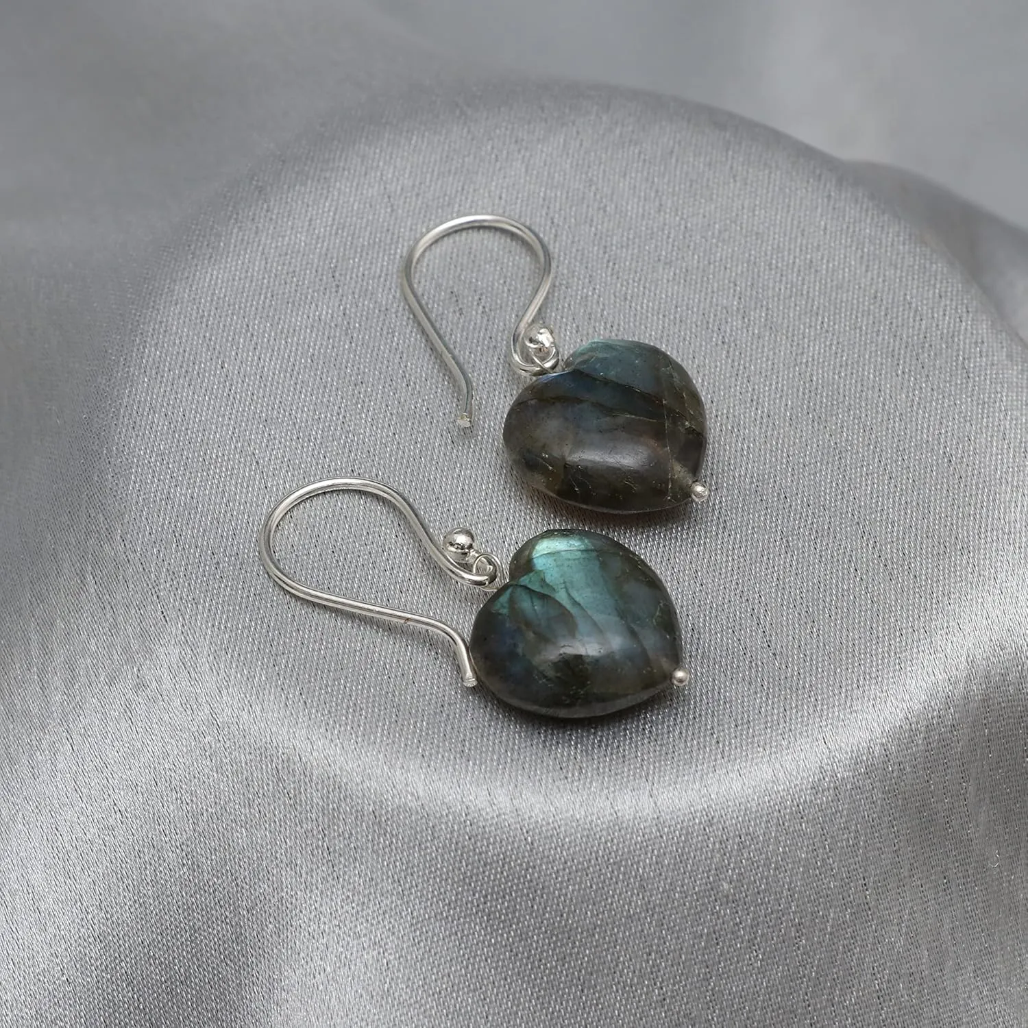 Gempires Natural Labradorite Dangle Earrings Lightweight Crystal Love Heart Gemstone Jewelry Hypoallergenic Silver Plated Perfect Elegant Dangling Earrings
