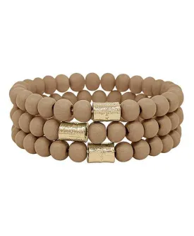 Gold Accent Beaded Bracelet Set - Brown
