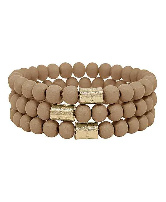 Gold Accent Beaded Bracelet Set - Brown