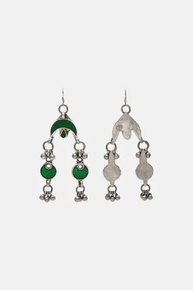 Green Coloured Silver Chandbaali With Ghungroo
