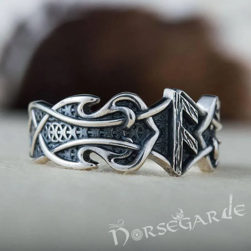 Handcrafted Celt Ornament Ansuz Band - Sterling Silver