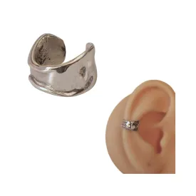 Handmade Single Wide Band Adjustable Ear Cuff, Sterling Silver Clip On Ear Cuffs Non Piercing Huggie Earrings for Women, Wide A-Symmetrical Curved Band Dainty Fake Ear Cartilage Clips, By MiYa Jewelry