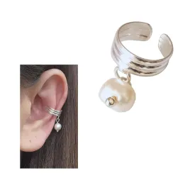 Handmade Tiny Single Pearl Wide Band Adjustable Ear Cuff, 925 Sterling Silver Clip On Ear Wrap Non Piercing Huggie Earrings for Women, Dainty Fake Ear Cartilage Clips, By MiYa Jewelry