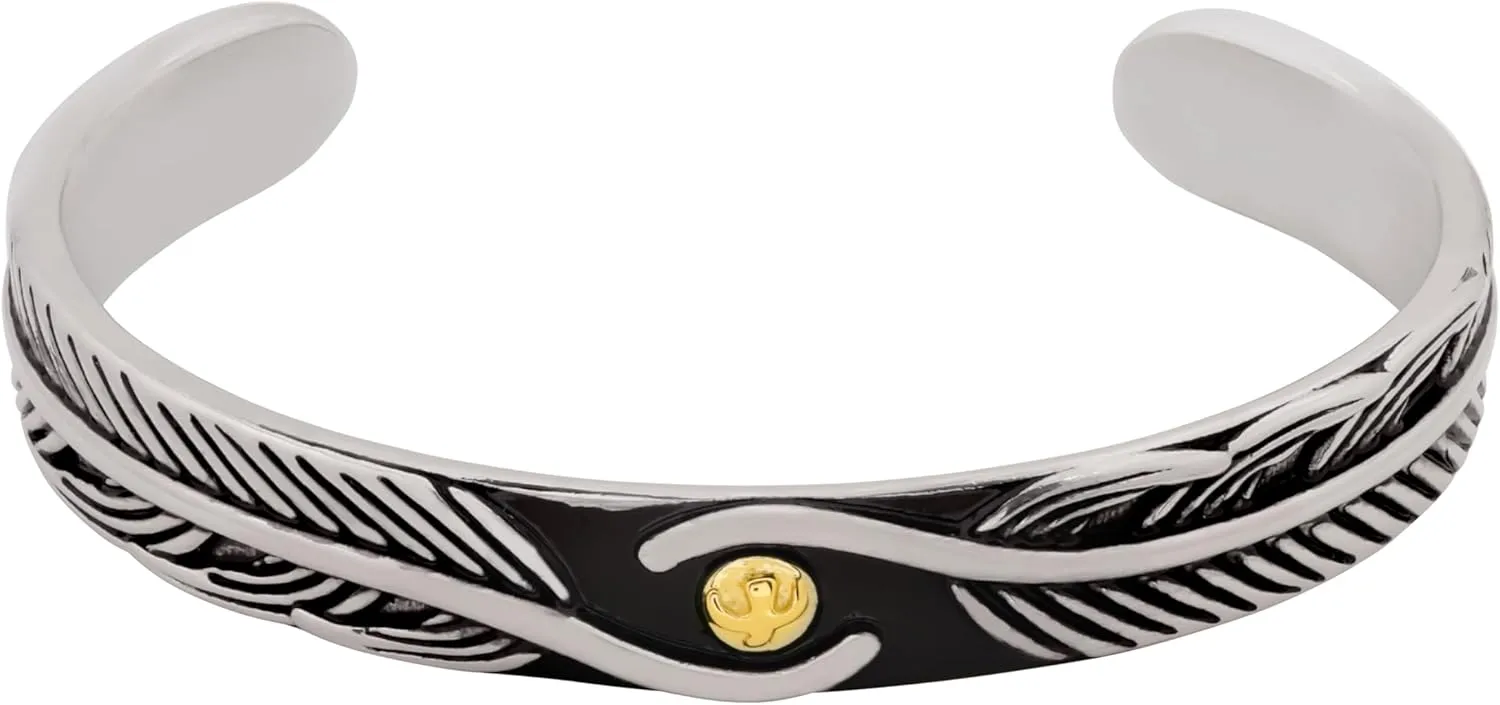 HAQUIL Silver Plated Stainless Steel Gold Tone Native American Feather Cuff Bracelet Jewelry Gift for Men and Women