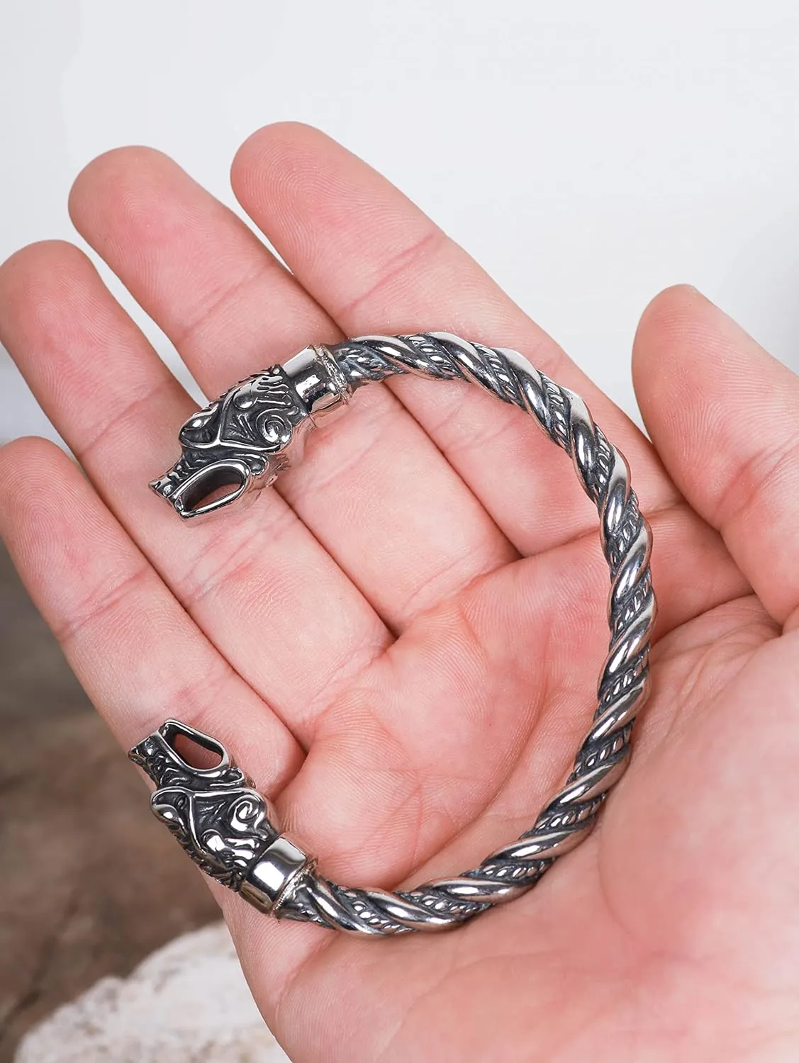 HAQUIL Stainless Steel Viking Twisted Cuff Bracelet, Viking Arm Ring for Men, Viking Jewelry Gift for Men