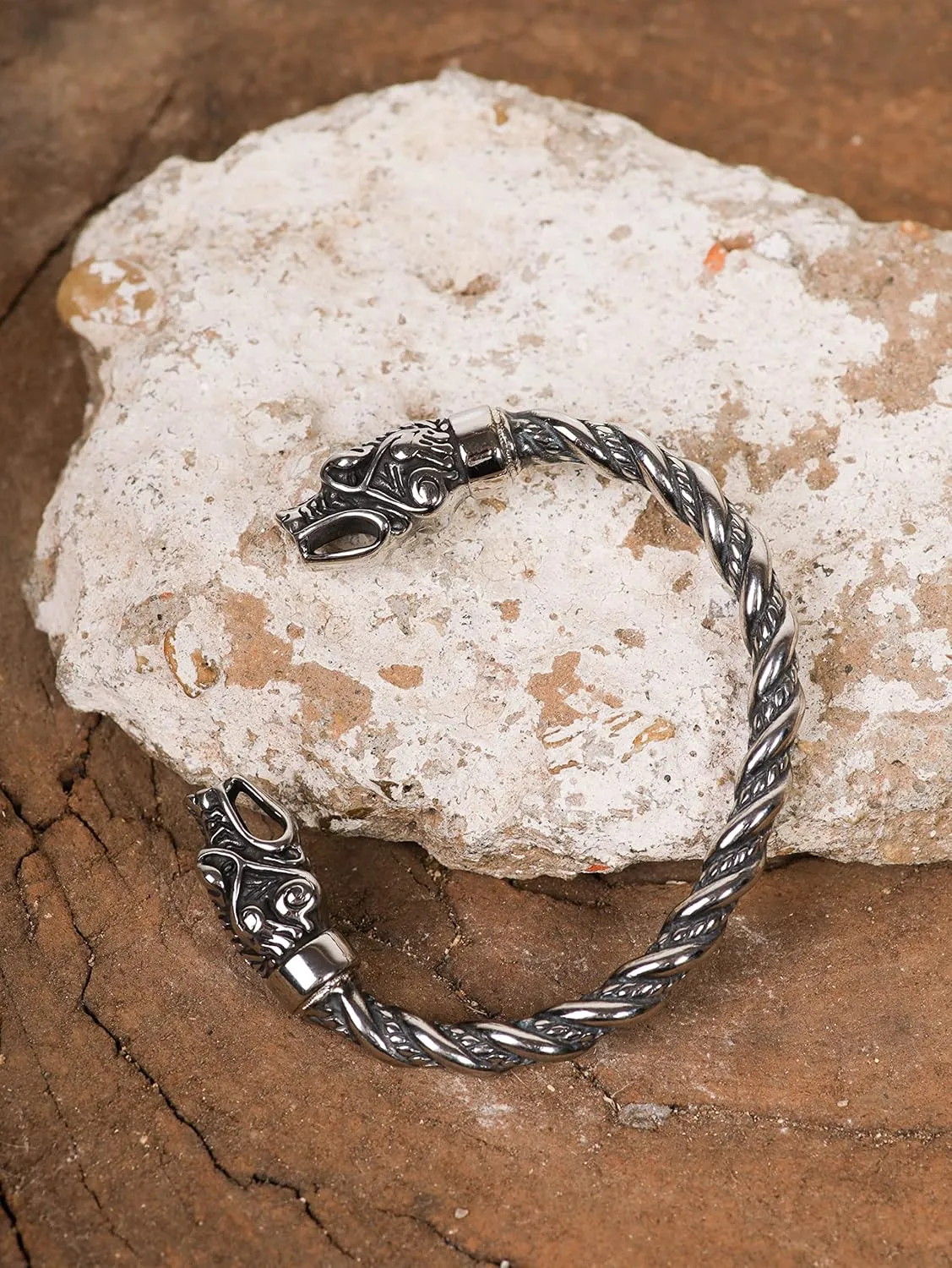 HAQUIL Stainless Steel Viking Twisted Cuff Bracelet, Viking Arm Ring for Men, Viking Jewelry Gift for Men