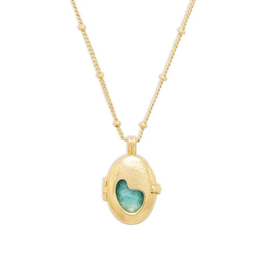 Healing Amazonite Gold Locket Necklace